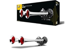 ‎HELLA HELLA Drucklufthorn - Fanfare - CA32 - 12V - 115dB(A) - 370Hz-415Hz - Tiefton/Hochton - elektrisch-pneumatisch - ECE - Stecker: Flachstecker - 3PB 013 410-051