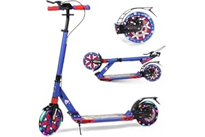HELLO-5IVE Kick Scooter for Kids Ages 8-12, 200mm Big Wheel Adult Scooter with Disc Brakes and Carry Strap, Foldable Scooters for Teenagers 11-15