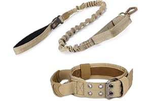 Huntvp Tattico Guinzaglio con Collare per Cani, Riflettenti Collare Militare con Fibbia in Metallo in Nylon, Regolabile, per Cani di Taglia Media e Grande, Alla Caccia, All'aperto,marrone XL