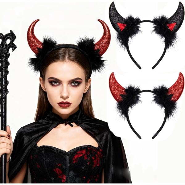 Bluelves 2 Pezzi Corna Diavolo Halloween e Aureola Angelo - Fascia Rossa e Nera - Accessori per Carnevale, Halloween, Cosplay e Festa