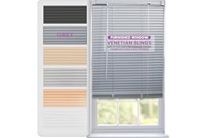 FURNISHED Venetian Blinds Window Venetian Blind Easy Fit PVC Shutters Trimmable Shades for Home Kitchen Windows Treatment Shutters 25mm Slats Complete Child Safe Fittings - Grey 115W x 150L cm
