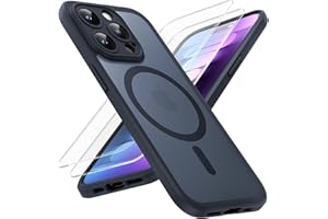 TOCOL 3 in 1 Magnetic for iPhone 15 Pro Max Case, Upgraded [Full Camera Protection] with 2 Screen Protector, Fit for MagSafe, [Military Grade Drop Tested] Slim Translucent Matte Back 6.7 inch, Black