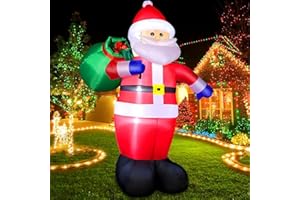OMDEKOR Nadmuchiwany Święty Mikołaj z oświetleniem LED, 180 cm, nadmuchiwana, dekoracja bożonarodzeniowa, IP44, odporna na warunki atmosferyczne, z torebką prezentową, oświetlenie wewnątrz i na zewnątrz,