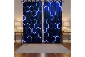 Homewish Modern Geometric Blue Black 46" W x 54" L Blackout Curtains, 2 Panels for Living Room, Bedroom, Dining Room