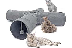 LeerKing Tunel dla Kota 4 Sposoby Tunel dla Królika bez Szelestu Tunel do Zabawy Labirynt dla Kota Królik Szary 120 * 25cm