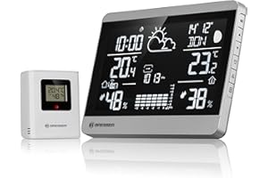 Bresser Funk-Wetterstation ClimateTemp NDH-NEO mit Außensensor, Temperatur- und Luftfeuchtigkeitsanzeige, Wettervorhersage, Frostwarnung, Querformat, Silber/schwarz