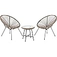 EVRE Goa Natural Acapulco Styled Egg Shape Conversational Garden Furniture Bistro Patio Outdoor Set For Balconies Gardens Terraces 2 Chairs 1 Glass Top Table