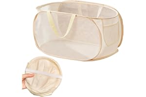 JOYECHO Paniers à Linge Pliable, 70L+ Corbeille à Linge Sale avec Poignées, Pop Up en Panier Rangement Linge Grand Capacité, pliable et Portable pour Laverie, Buanderie, Maison, Dortoir (Beige)