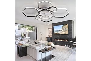 KVOYYIRA Ventilateur Plafond Avec Lumiere LED Dimmable Et Télécommande APP, Lustre Ventilateur DC Réversible Silencieux , Plafonnier Ventilateur Moderne 6 Vitesses Timer Pour Chambre Salon-A-Black||103CM