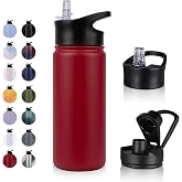 Stainless Steel Drinking Bottle   500 ml   with Straw Leak-Proof Suitable for Carbonated Drinks BPA-Free Thermos Bottle + 2 Lids Vacuum Double Wall Insulation for Sports Travel Camping School Bicycle Gym