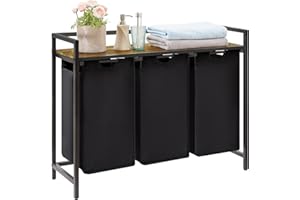 Lifewit Kosz na pranie 3 częściowy, kosz na pranie 120 l z półką i podwójnie wysuwanymi, wyjmowanymi workami, sortownik na pranie do pralni, sypialni, łazienki, akademika, czarny