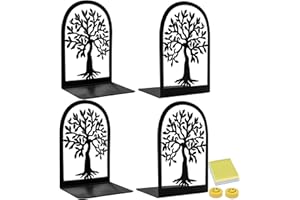 Qualsen Tree Shape Book Ends, 4 Pieces(2 Pairs) Heavy Duty Metal Bookends for Shelves, Anti Scratch Non-Skid Decorative Book Organizer for Home Office Desk, Back to School Supplies (Black, Dense Tree)