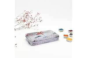 My Rock Way Petite Boîte Portable « Winter Plum » en métal pour Aquarelle avec 14 Demi-Godets, Palette de mélange et Fond Plat. Boîte d'aquarelle de Voyage légère, Parfait pour Un Cadeau