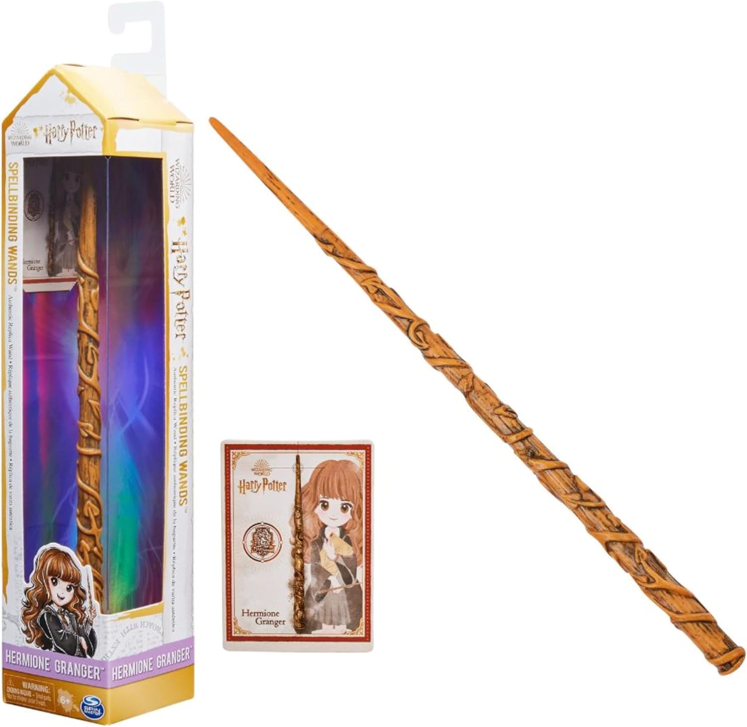 HARRY POTTER-WIZARDING WORLD - VARITA HERMIONE GRANGER DELUXE - Auténtica Varita de Hermione Granger de 30 cm con Tarjeta de Hechizo - 6062057 - Juguetes Niños 6 Años +