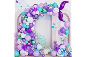 OUSUGA Kit De Arco De Globos Sirena Morado, 116 Piezas Guirnalda Globos Metálico Verde Azulado Con Globo Estrella Púrpura Plateada Para Niña Decoraciones Fiesta Temática Cumpleaños Sirena Océano Bajo el Mar
