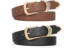 LEACOOLKEY 2 sztuki damskich pasków skórzanych do dżinsów, spodni, sukienek, złotej klamry, damski pasek skórzany