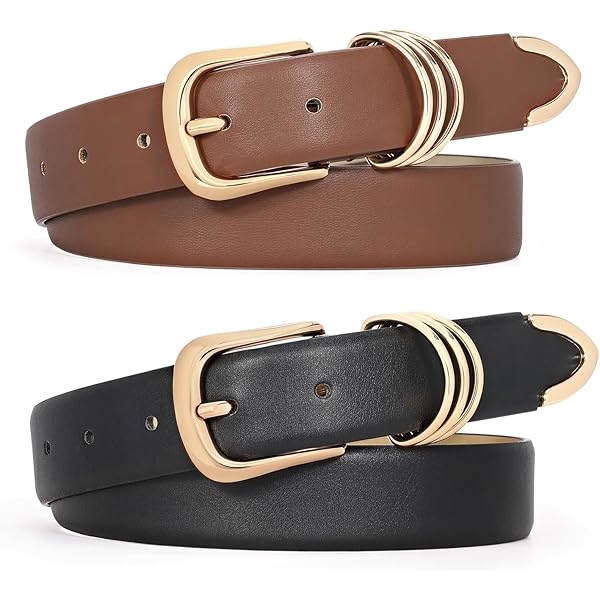 WERFORU Dames brede riem voor damesjurken, dames leren riem met gouden gesp, 4,8 cm breed, Fit Taillengröße 68-83cm