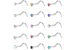Mayhoop 6-18 Pcs 20G Nose Studs Nose Piercing Nose Ring Surgical Steel Nose Nostril CZ Inlaid Piercing Jewelry for Women Men