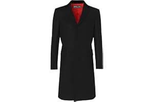 THE PLATINUM TAILOR Mens Black Overcoat Wool & Cashmere Covert Warm Winter Mod Coat Velvet Collar & Red Satin Lining