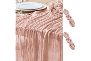 Asee'm 2PCS Tischläufer Käsetuch 300 x 90cm Staubiges Rosa Boho Transparente Läufer Tisch Hochzeit Gaze Stoff Rustikale Käse Tuch für Braut Dusche Party