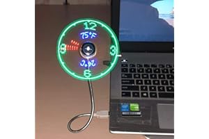 JUSTUP Attoe USB Ventilator,Lüfter zeigt Uhrzeit und Temperatur an,RGB-Version Mini-USB-LED-Lüfter mit flexiblem Schwanenhals, LED-Anzeige, Memory-Funktion für PC, Laptop, Notebook, Desktop-Computer