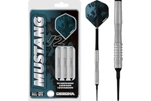 DESIGNA DARTS Mustang V2 | 90% Tungsten Barrel Soft Tip Dart Set with Shafts and Flights, Multiple Weights