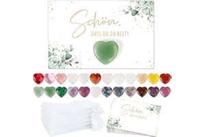 BOFUNX 24 Set Steine Gastgeschenke, Herz Steine + Schön dass du da bist Karte + Organzasäckchen, Hochzeit Taufe Danke Gastgeschenke Glücksbringer