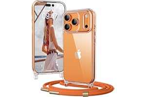OLEPHY Handykette für iPhone 17 Pro Max Hülle mit Band, [Verstellbarem und Demontage Umhängeband], Transparente Handyhülle mit Kordel zum Umhängen für Wanderungen & Outdoor | Freiheit für Hände-Orange