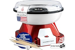 GOURMETmaxx Machine à barbe à papa pour la maison | L'original avec 10 bâtonnets & cuillère doseuse au design rétro nostalgique | Barbe a papa pour les fêtes d'enfants, les anniversaires [Rouge]