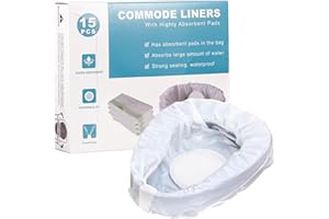 YEASING Commode Liner Bag 15pcs Bedside Commode Liner with Absorbent Pads Disposable Bed Pan Liners Portable Waste Bag Toilet Bags Fit Most Standard Toliet Chair Bucket