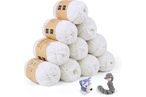 Coopay 10 Pelote de Laine à Tricoter, 450g (10x 45g), Laine Crochet Doux en Coton et Fibre, 5 Brins, Laine Crochet Tricot pour Layette, Fil à Crocheter Écharpe, Couverture, Gant - Blanc
