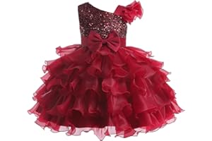Miipat Niña Vestidos de un Hombro con Lentejuelas Princesa Sin Mangas Vestido de Dama de Honor de Boda Vestido de Tul para Fiesta