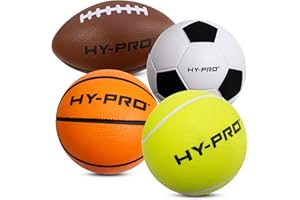 Hy-Pro Foam Ball Set - Small Foam Balls, Soft, 4 Pack, Football, Americall Football, Basketball, Tennis Ball, Lightweight, Great Gift Idea, Great For Kids