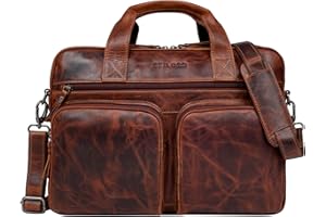STILORD 'Caesar' Porte-Documents en Cuir pour Ordinateur Portable 15,6 Pouces Vintage Sac à Bandoulière DIN A4 Mallette Sac d'affaires, Couleur:Milano - Marron