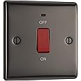 BG Electrical Cooker Control Switch Unit with LED Power Indicator, Single Plate, Double Pole, Nexus Metal, Black Nickel, 45A, NBN74