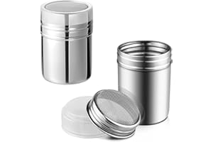 Kezidhp Lot de 2 Saupoudreuse à Sucre Glace Professionnelle - pour Cacao, Matcha, Épices et Cappuccino - Couvercle Hermétique Conservant la Fraîcheur - en Plastique et Acier Inoxydable Durable
