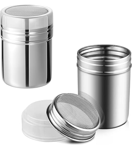 WLVinson 2 stuks roestvrijstalen strooiers voor chocolade, poedersuiker, suiker, zout, cacao, meel, koffie