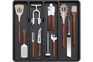 Lifewit Portaposate da Cassetto, Organizer Posate da Cassetto, Espandibile da 3 a 4 Scomparti, Divisorio per Cassetti, Organizer Cucina in Plastica per Posate, Cucchiai, Forchette, Coltelli, Nero