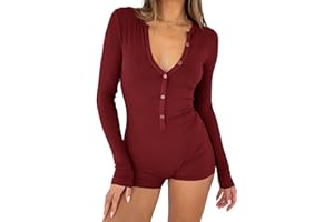 LACOZY Long Sleeve V Neck Rompers for Women Sexy Y2k One Piece Shorts Jumpsuit Bodycon Pajama Set Gym Bodysuit