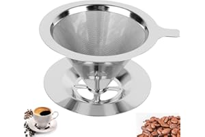 Konesky Filtre à café réutilisable, support de filtre à café en acier inoxydable, filtre à café permanent pour la préparation manuelle du café, filtre à café goutte à goutte à double maille