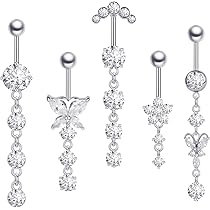 Cz Transparent Piercing Piercing Nombril OUFER 14G 10mm - Acier Chirurgical 316L - Design Papillon Inversé Avec CZ - Pour Femme Piercing CZ Transparent