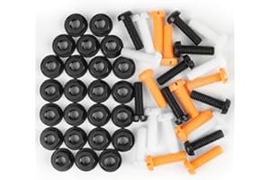 Adiwo Car License Plate Screws and Nuts Kit, 24 Sets 48 Pieces Plastic Number Plate Screws with Nuts, Car License Plate Fixing, Mixed Colours for Car Auto Motorcycle, White Black Orange