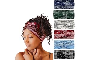 MIQIQAO Women Headband Hairband Turban Flower Cotton Head Scarfs Wide Soft Ladies Headband Boho Fashion Bandanas Elastic Sport Running Yoga Head Wraps (P6ZBoho)