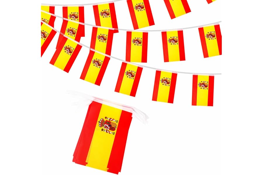 10m Spain Flags Bunting Spanish Flag Decorations 30 pcs, Spain Flags Bunting Banner for World Cup Football 2026 Sports Events Party Decoration, Double-Sided Spanish Flag Buntings