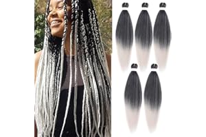 Leeven 8 Packs Silver Gray Pre Stretched Ombre Braiding Hair Yaki Straight Hot Water Setting Synthetic Crochet Braiding Hair Extensions 26 Zoll EZ Braid Hair Fiber /26 Inch 1BSILVER#