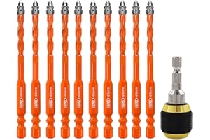 BGTEC Punte Eccentriche a denti di Sega a Quattro Taglienti - 10 pezzi 6mm Punta Trapano Legno e un portapunte per legno, plastica, mattoni, piastrelle, vetro, calcestruzzo e marmor