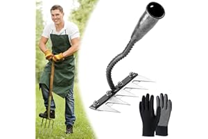 KNUBBUF Rastrillo de Hierro para jardinería y deshierbe, rastrillo de Acero al Carbono de 5/6/7/8 Dientes, rastrillo de Tierra de Alta Resistencia, rastrillo de Hierro para jardinería (5 Teeth)