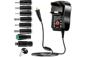 BASIC HOUSE Universal AC to DC Power Adapter - Multi Output Voltages 3V 4.5V 5V 6V 7.5V 9V 12V Switching Power Supply with 8 Selectable Adapter Plugs for Routers Speakers Household Electronic