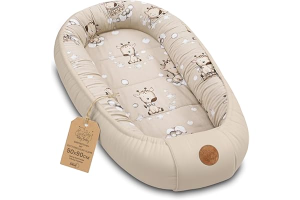 Nido bebé recién nacido 90x50 cm - capullo de colecho reductor cuna algodón cuco ideal para góndola moisés y viaje perfecto para niños y niñas Jirafas