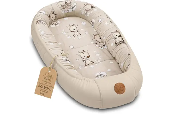 Nido bebé recién nacido 90x50 cm - capullo de colecho reductor cuna algodón cuco ideal para góndola moisés y viaje perfecto para niños y niñas Jirafas
